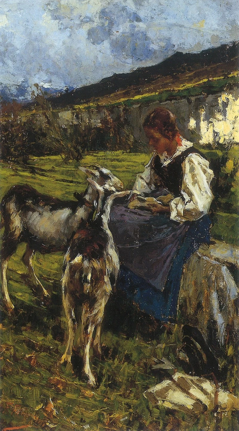  93-Francesco Filippini-Pastorella con due caprette nel paesaggio 